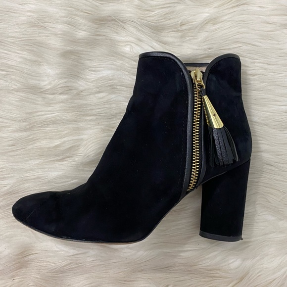 Louise et Cie Black Suede Leather Good Zipper Heel Ankle Booties - Picture 4 of 11
